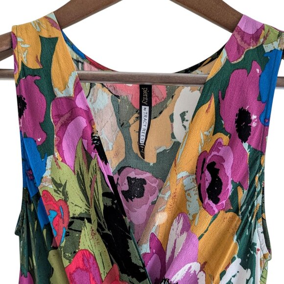 Anthropology Plenty by Ellen Tracy XS Colorful Floral V-Neck Wrap-Look Dress - Picture 4 of 7